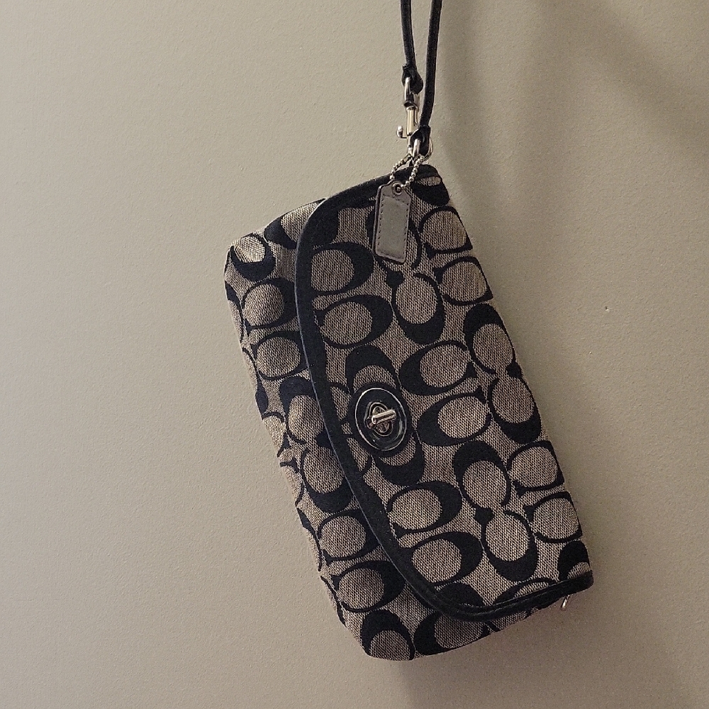 Coach Black and Tan Signature Wristlet